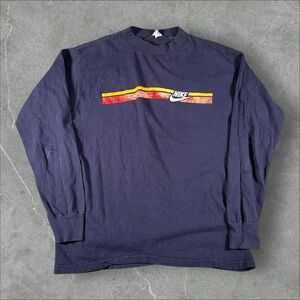 Vintage 70s Nike Shirt Mens Large Navy Blue Striped Made In USA Long Sleeve Rare